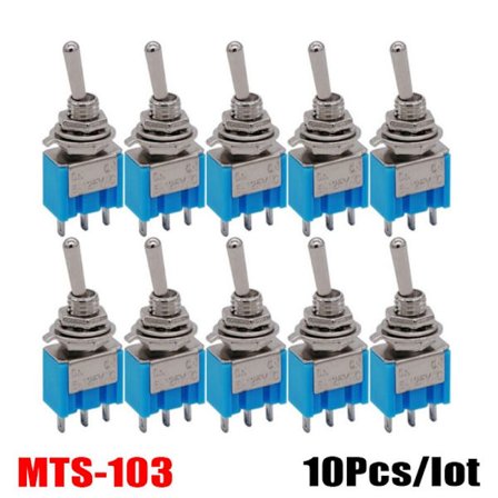 10 stk/parti Vippebryter Strømknappbryter MTS-103 PÅ-AV-PÅ