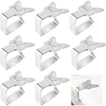 8 stykker sølv sommerfugl duk klips justerbar duk