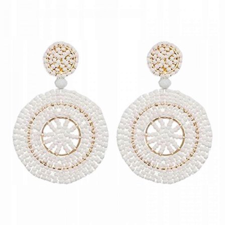 Helmetty riippukorvakorut, pyöreät, boheemit, vannekorvakorut, valkoiset