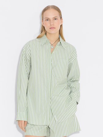 Holzweiler Loose-Fit Stripe Shirt - Green Stripe - Women's - XS
