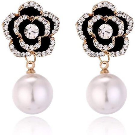 Kvinnors imitation pärla ros charm dingla örhängen