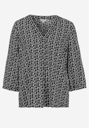 Cellbes of Sweden - V-ringad, vävd blus - svart / vit / mönstrad - för damer - 58/60