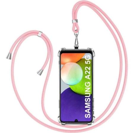 Taske til Samsung A22 5G (6,6") forstærket hjørne anti-ridse TPU inkluderer kæde pink Transparent-rosa