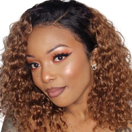 TG Kvinnor Peruk Svart Brun Gradient Split Liten Lockigt Kort Lockigt Hår Cover W111