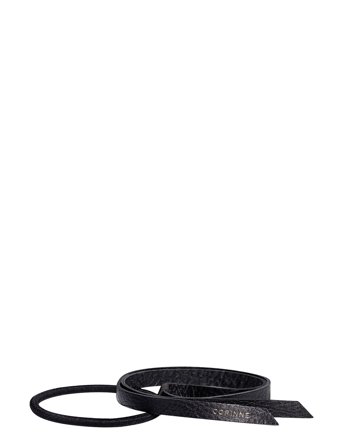 Corinne Leather Band Short Narrow - Black - ONE SIZE