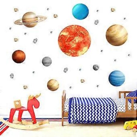 Irrotettavat avaruusplaneetta-seinätarrat Aurinkokunnan vesiväri-vinyyliseinätarrat