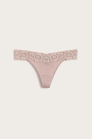 Stringtrosa med spetskant | Rosa | Dam | Kappahl