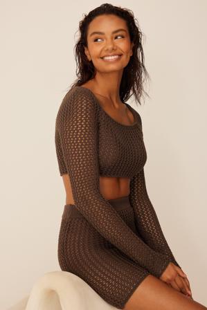 Romee Strijd x NA-KD Haut en maille crochet - Tops dos nu - Brun - Medium