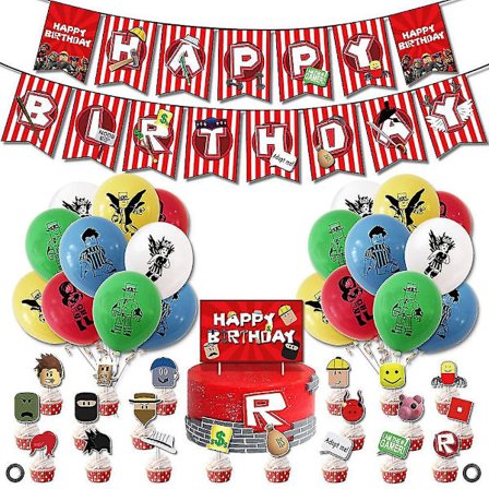 Roblox Spil Tema Fødselsdagsfest Paillet Ballon Træk Flag Sæt