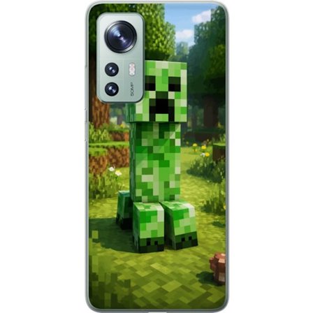 Kompatibelt Mobilskal till Xiaomi Xiaomi 12 Block-baserad Creeper-figur i en grön pixell värld, ikonisk spelillustration för barnrum, gamers och mo