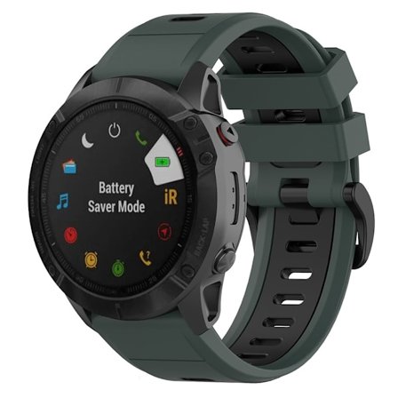 Garmin Fenix 7S kaksivärinen silikonikellon hihna - Oliivinvihreä / Musta