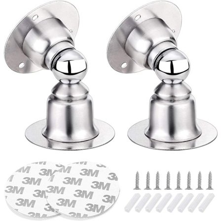 2 stk magnetisk dørstopper, dørstopper i rustfritt stål med 3M dobbeltsidig tape eller skruer - Ingen boring/boring kreves Dobbelt bruk-WELLNGS