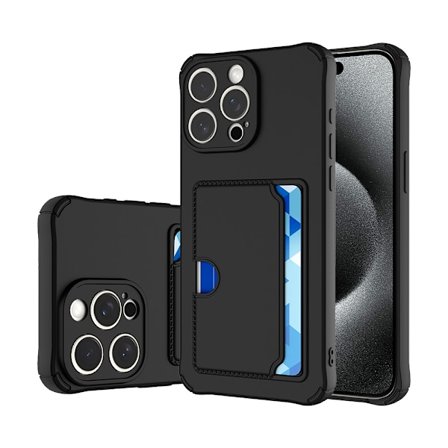 iPhone 15 Pro Skal Svart med Sid-Korthållare