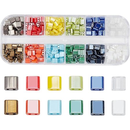 480 st Opaka Tilapärlor 5*5mm 12 Färger 2 Hål Fröpärlor Distans Pärlor Japanskt Glaspärlor för Jul Smyckestillverkning