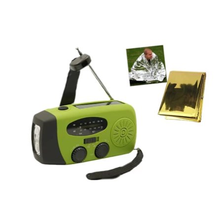 Vevradio med Överlevnadsfilt Nödfilt & Solcellsladdare / Nödradio & Powerbank Orange Endast vevradio