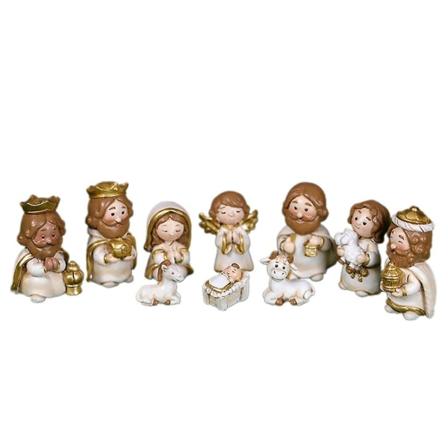 Julekrybbe Dekorasjonsett Baby Jesus Statue Harpiks Håndverk Hvit Uten Base