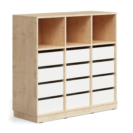 Oppilassäilytin CASPER, 12 laatikkoa, 3 yläosaa, sokkeli, koivu/valkoinen