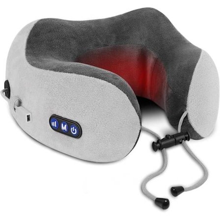 Rejsepude - Elektrisk nakkemassage med varme - til lindring af nakkesmerter, nakkestøttepude til fly, bil, kontor, gave