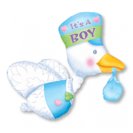 Heliumballong Stork It's A Boy - Baby Shower Dekoration - Kalaslagret.se