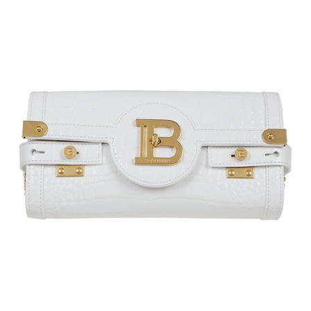 Balmain Bbuzz Pouch 23-Calfskin Embossed Croco Hvid, Dame Clutch, Størrelse: ONE Size