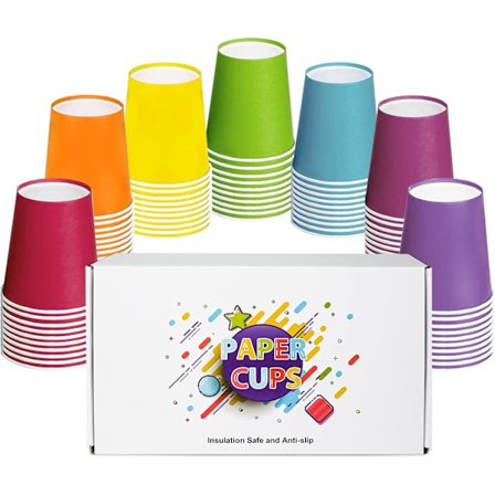 70 stk. Papkrus, Regnbuefestkrus 7 Farver, 270 ml Papkrus til Varme og Kolde Drikke, DIY Papfestkrus