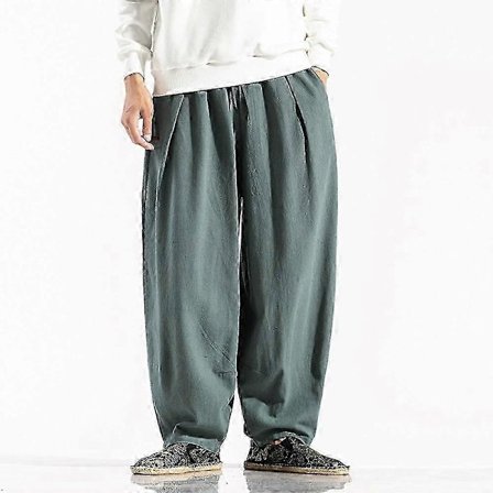 Herr Bomull och Linne Byxor Haremsbyxor Lös Casual Strandbyxor Vida Ben Stor Storlek Japansk Streetwear Joggers Herr