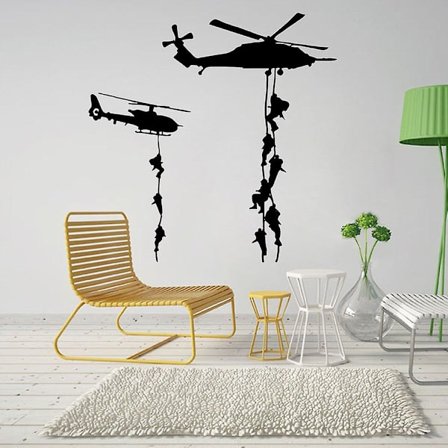 Creative Military Helikopter Väggdekaler, Living Room Sovrum Avtagbara Väggdekor Väggmålningar