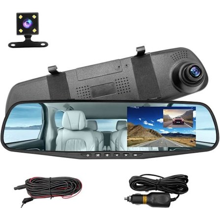 Speil Dash Cam for Bil, 4,3" Smart Ryggekamera i Bakspeil, Vanntett HD 1080P Front og Bak Bred Vinkel