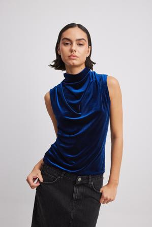 NA-KD Haut en velours à col cheminée - Top Nouvel an - Bleu - Small