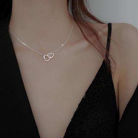 Enkelt dubbelt hjärta hänge Choker halsband Guld Silver Färg C Silver