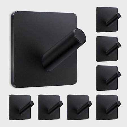 Raskaat liimakoukut, kylpyhuonekoukut 8 kpl, ruostumattomasta teräksestä valmistetut mattamustat seinäkoukut oviin/kylpyhuoneisiin/takkiin/