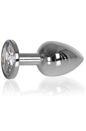 Heavy Butt Plug Silver Clear Stone 145g Analplugg metall - Blushme.se