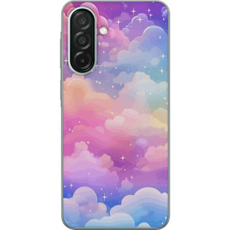 Kompatibelt Mobildeksel til Samsung Galaxy A26 Søt enhjørning med regnbuefarget hår mot en stjernebelagt pastellbakgrunn i kawaii-stil