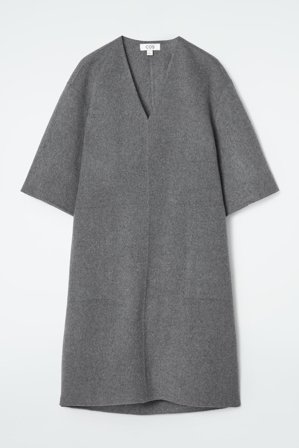 COS Women's V Neck Double Faced Wool Dress in Grey