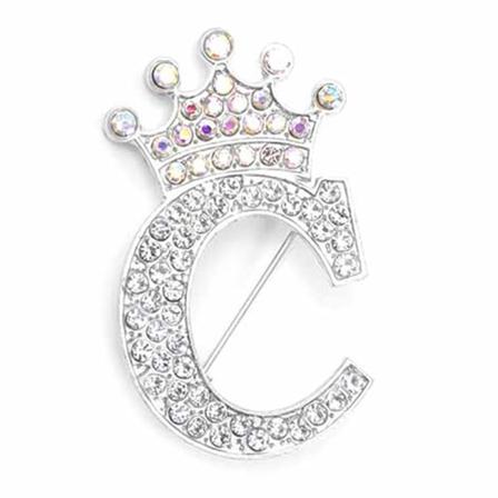 Fashion Crown 26 forbokstaver A til Å Crystal Rhinestone Broo Silver-C