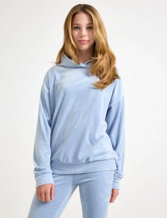 Lindex Sweatshirt Hood Velour - Blue - 128