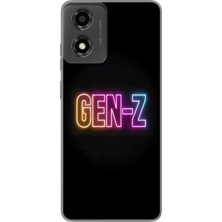 Kompatibelt Mobildeksel til Motorola Moto E14 Neontext Gen Z i fargerikt lys mot mørk bakgrunn i moderne digital stil