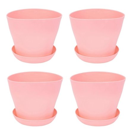4x Plast Planteblomstpotte med Skål Rund Blank Hjem Hagedekor, Rosa Upper Cali