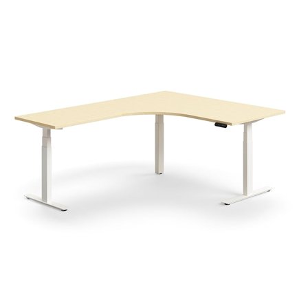 Standing desk QBUS, dual motor, L-shaped, 1600x2000 mm, white frame, birch