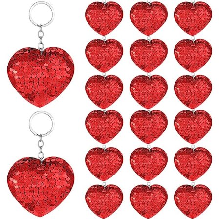 20 stykker Valentinsdag Flip Sequin Nøkkelring Hjerte Nøkkelring Nøkkel Chai