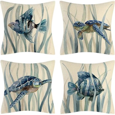 Kuddöverdrag med Havstema Mjukt 18x18 Tum Havsliv Kuddfodral (Utan Inlägg) Dekorativ Kvadratisk Soffa Kudde
