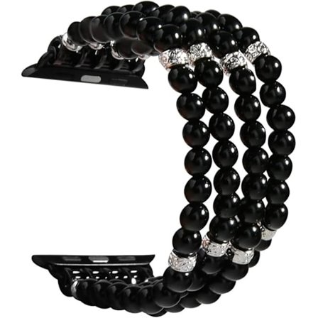 Urrem med perler (sort), kompatibel med Apple Watch rem