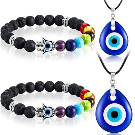 Set med 4 Turkish Evil Blue Eyes Armband Glaserat hänge Palm Vol