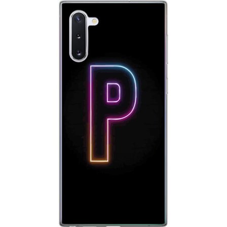 Kompatibel Mobilcover til Samsung Samsung Galaxy Note10 Minimalistisk neonbogstav P i farvegradient og lyseffekt mod sort baggrund i digital neonstil