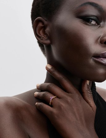 Pandora Disney Frozen Anna 14K Gold-Plated Ring With Violet Purple Crystal And Clear Cubic Zirconia - Purple - 54