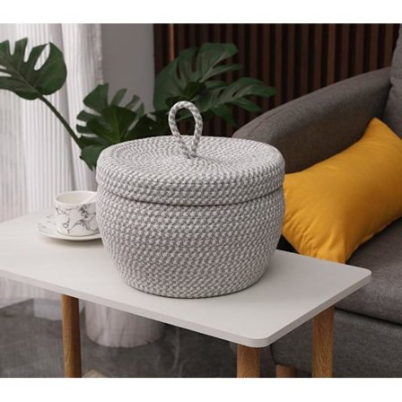 Pyöreä kylpyhuoneen säilytyskori, puuvillakori kannella | Korkea | Luonnonvalkoinen 25*18cm