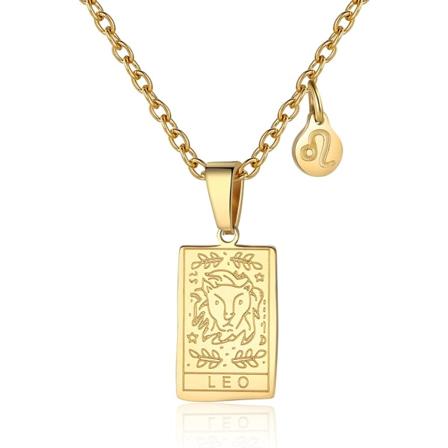 Halsband med stjärntecken för kvinnor, konstellation, tarotkort, hänge, dubbelsidigt, guld, rostfritt stål, vänskapssmycke, present till flickor