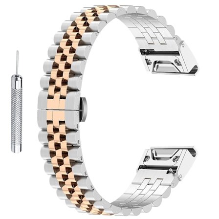 Garmin Fenix 7S/6S/5S ruostumattomasta teräksestä valmistettu 5-helmistä rannekello rannekorun vaihtohihna työkalulla Kulta_Superlahja