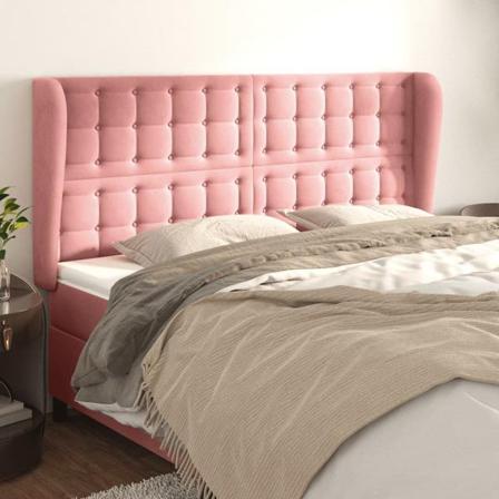 Vidaxl Huvudgavel Med Kanter Rosa 203x23x118/128 Cm Sammet Rosa
