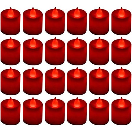 24 stk. flammeløse LED fyrfadslys, røde batteridrevne elektroniske falske lysdekorationer til fest, jul, halloween (rød)